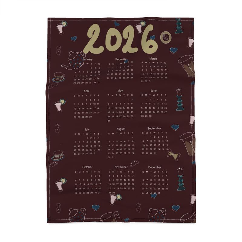 2026 Calendar Tea Towel, Festive Kitchen Charms