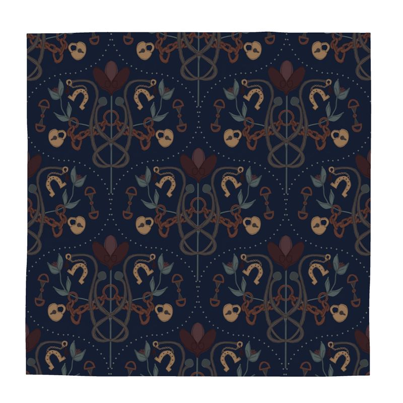 Year of the Horse 2026 100% Silk Scarf - Midnight Blue