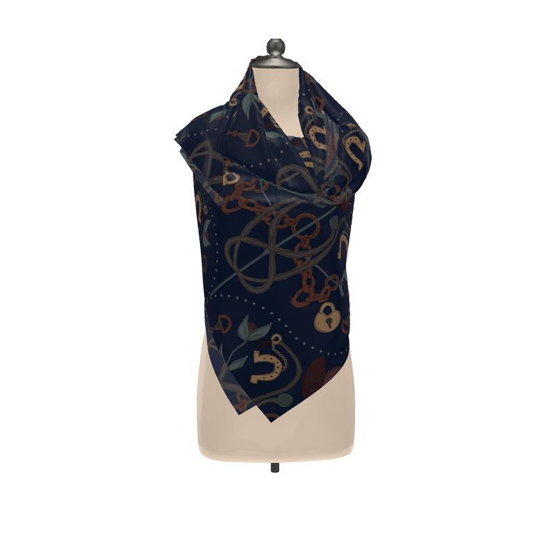 Year of the Horse 2026 100% Silk Scarf - Midnight Blue