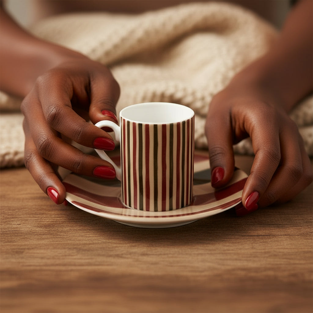 Autumn Harverst vertical stripes Espresso cup and saucer