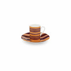 Autumn Horizon Stripes espresso cup and saucer with striped design on a white background