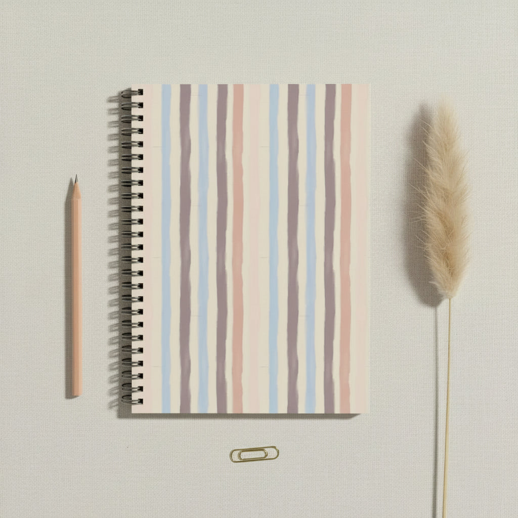 Notebook with striped cover on a white background