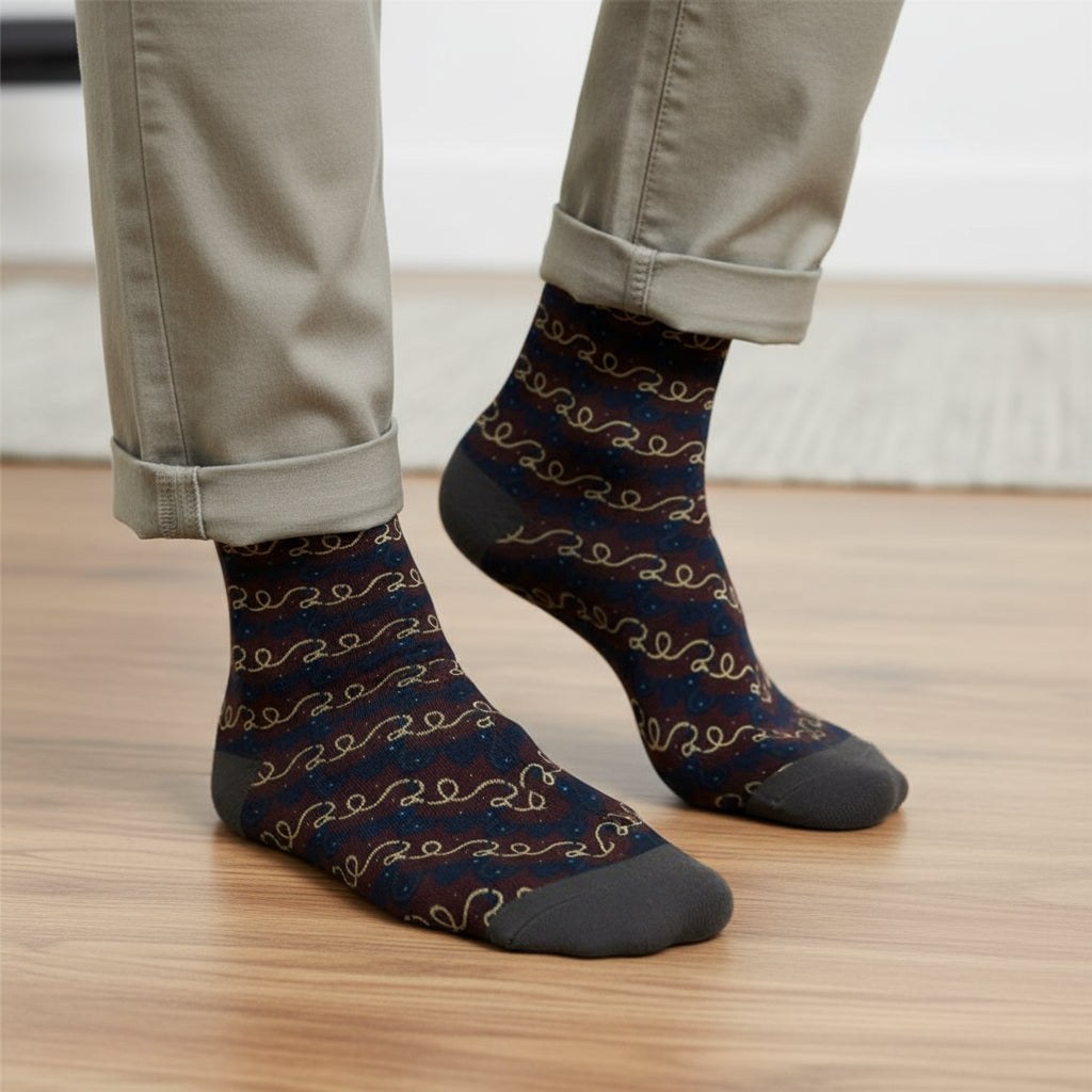 Mans legs wearing Tidal Noel - Nautical Christmas Pattern Socks