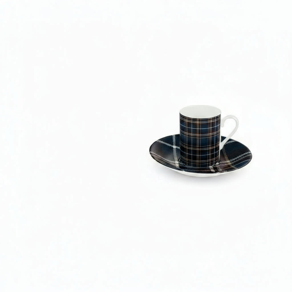 Frosted Winter Heritage Plaid Espresso Cup and Saucer