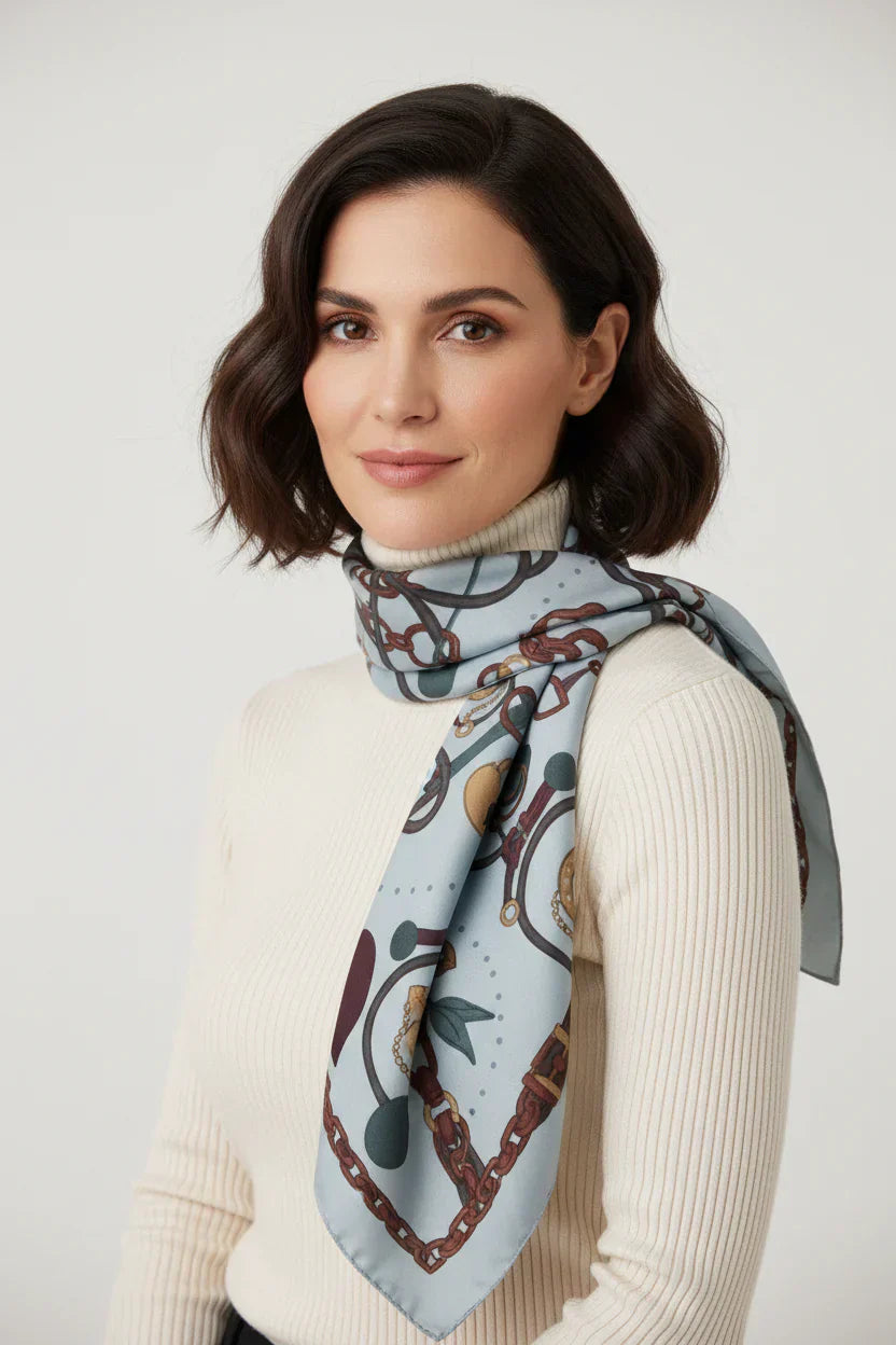 Year of the Horse 2026 Silk Scarf - Soft Blue