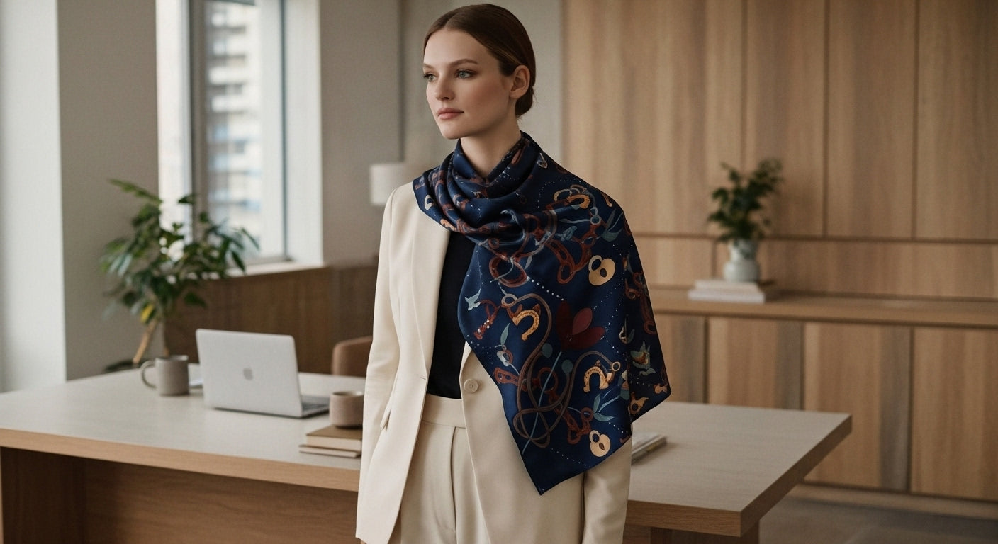 Year of the Horse 2026 100% Silk Scarf - Midnight Blue