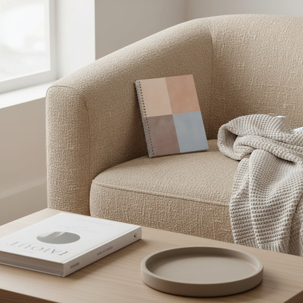 Notebook with color block design on a white background