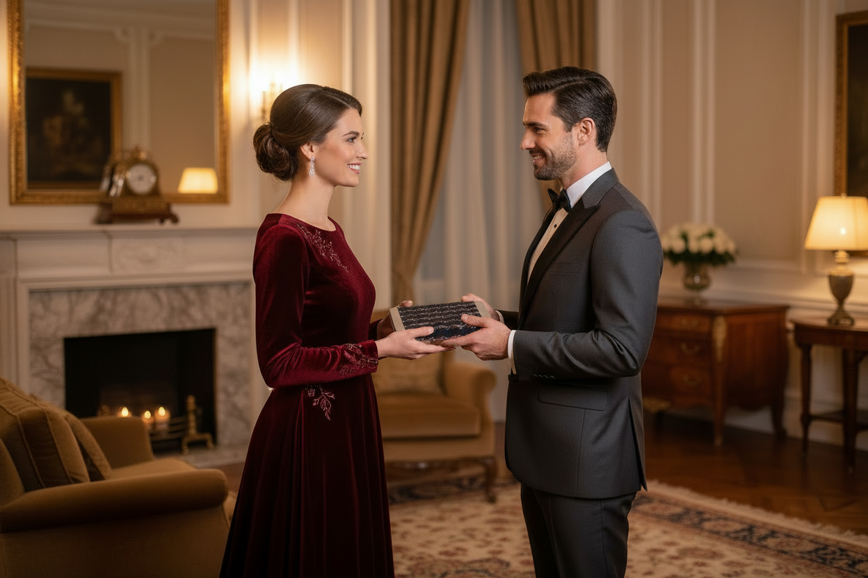 woman gifting Tidal Noel - Nautical Christmas Pattern Socks